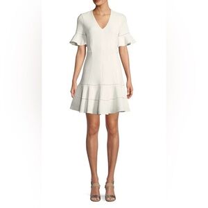 Rebecca Taylor White Ruffled Puff Sleeve Mini Dress Size 4